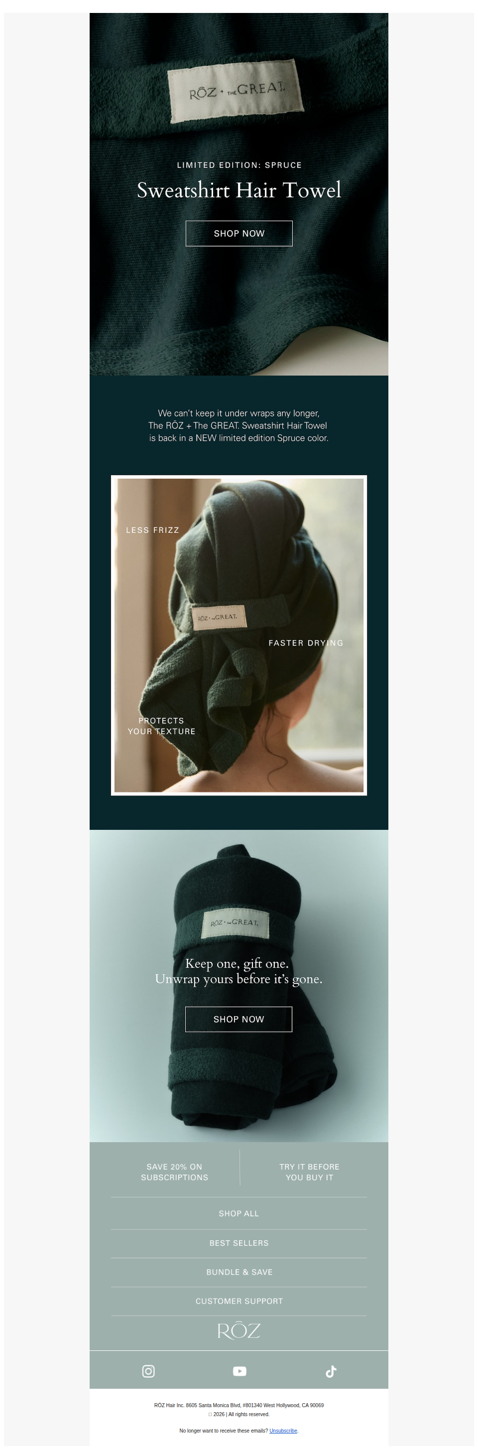 The Sweatshirt Hair Towel, now in SPRUCE