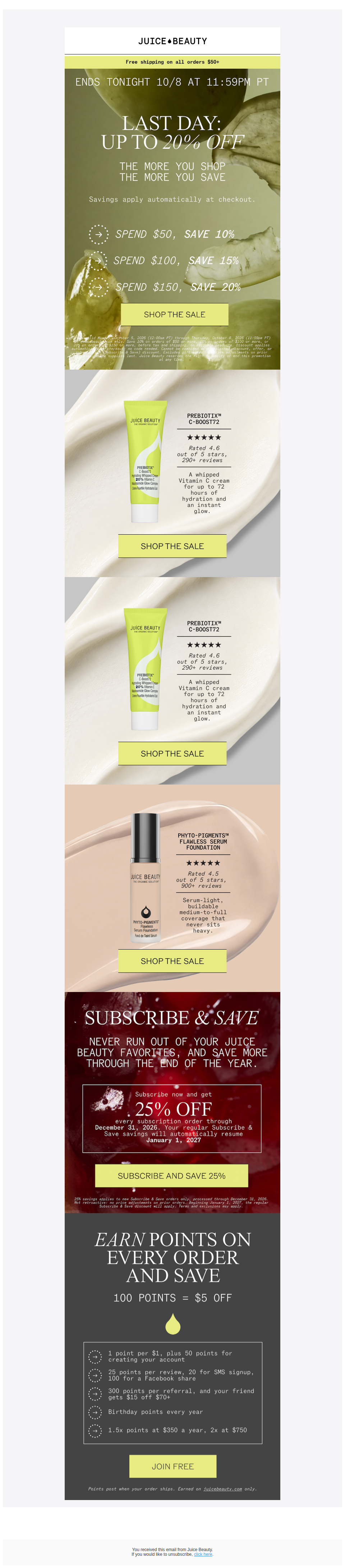 Last day: up to 20% off. Tiered savings end tonight.