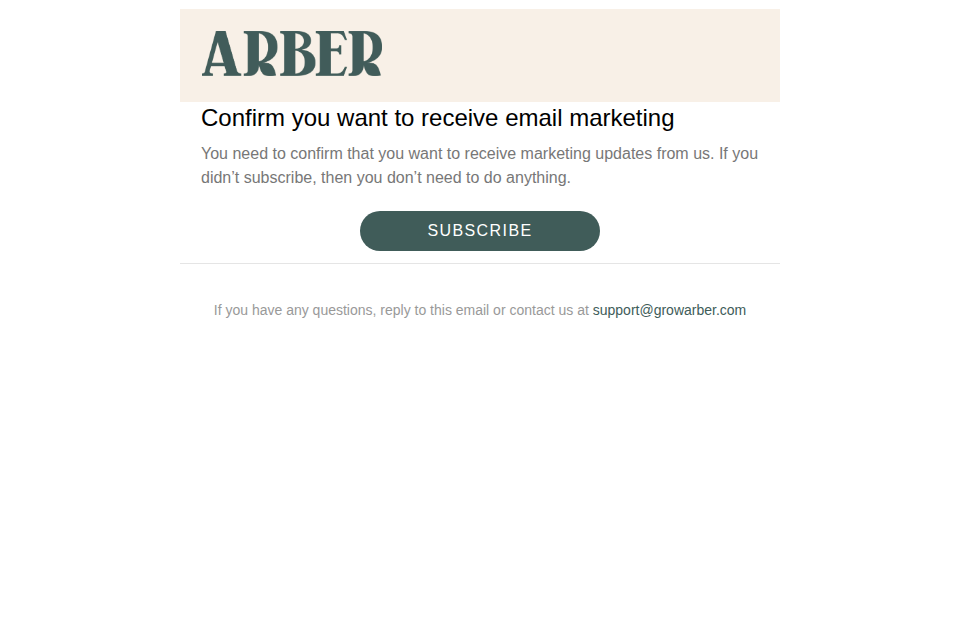Arber - Email marketing confirmation